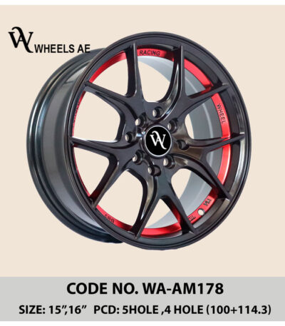 Aftermarket Wheel WA-AM178 – Black Alloy Rim with Red Accents 15/16 Inch