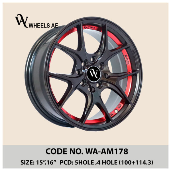 Aftermarket Wheel WA-AM178 – Black Alloy Rim with Red Accents 15/16 Inch