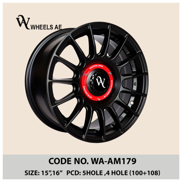 Aftermarket Wheel WA-AM179 – Black Red Multi-Spoke Alloy Rim 15/16 Inch