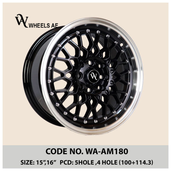 Aftermarket Wheel WA-AM180 – Black Mesh-Style Alloy Rim 15/16 Inch for Compact Cars