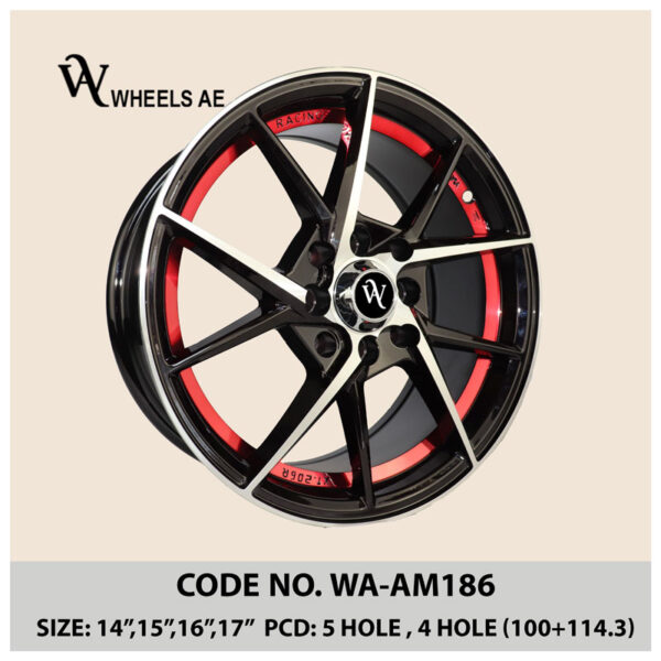 aftermarket alloy wheel WA-AM186 | 14-17 inch | Red-accented sport rim
