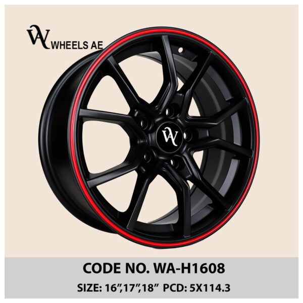 Honda Wheel WA-H1608 – Sporty Black Alloy Rim with Red Lip for Civic, Accord & CR-V (16/17 Inch)