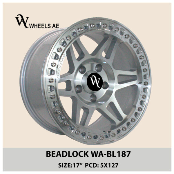 Beadlock Off-Road Wheel WA-BL187 – 17” Silver Machined | 5x127 PCD | For Jeep Wrangler, Gladiator, Grand Cherokee