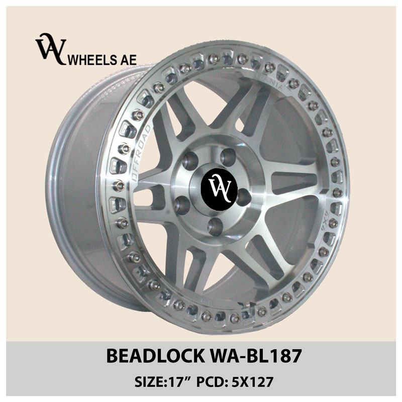 Beadlock Off-Road Wheel WA-BL187 – 17” Silver Machined | 5x127 PCD | For Jeep Wrangler, Gladiator, Grand Cherokee