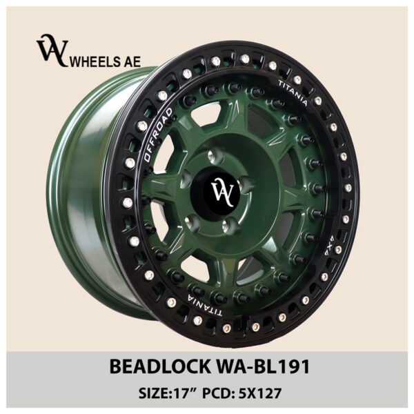Beadlock off-road wheel WA-BL191 – 17-Inch Army Green 5x127 for Jeep Wrangler, Gladiator & Cherokee