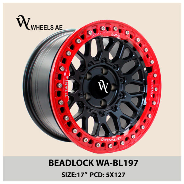 Beadlock Off-Road Wheel WA-BL197 – 17” Red Beadlock | 5x127 PCD | Fits Jeep Wrangler, Gladiator & More
