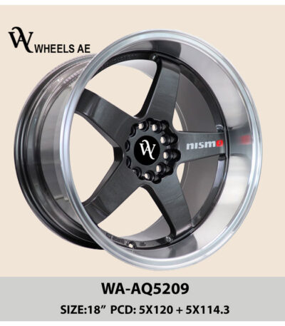 18 Inch Gray Lip Wheel WA-AQ5209 | Dual PCD 5x120 / 5x114.3 for Camaro, BMW, GTR, Tesla