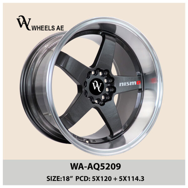 18 Inch Gray Lip Wheel WA-AQ5209 | Dual PCD 5x120 / 5x114.3 for Camaro, BMW, GTR, Tesla