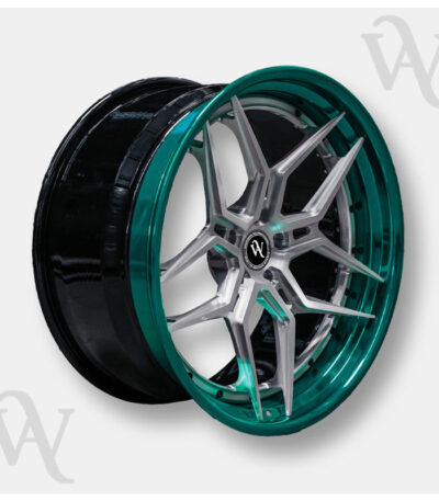 Forged Wheel WA-F153 – Custom Brushed Silver & Green Forged Rim