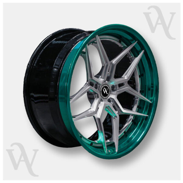 Forged Wheel WA-F153 – Custom Brushed Silver & Green Forged Rim