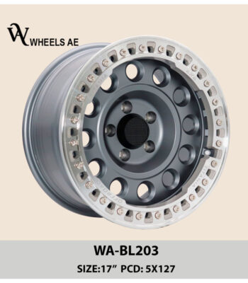 17 Inch Beadlock WA-BL203 – Matte Gray Off-Road Rim with Silver Lip
