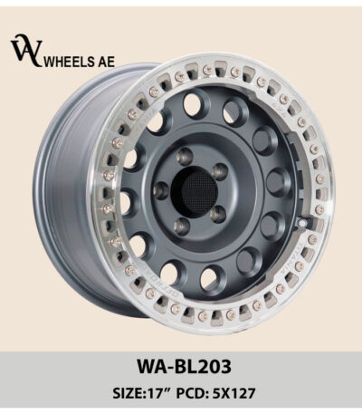 17 Inch Beadlock WA-BL203 – Matte Gray Off-Road Rim with Silver Lip