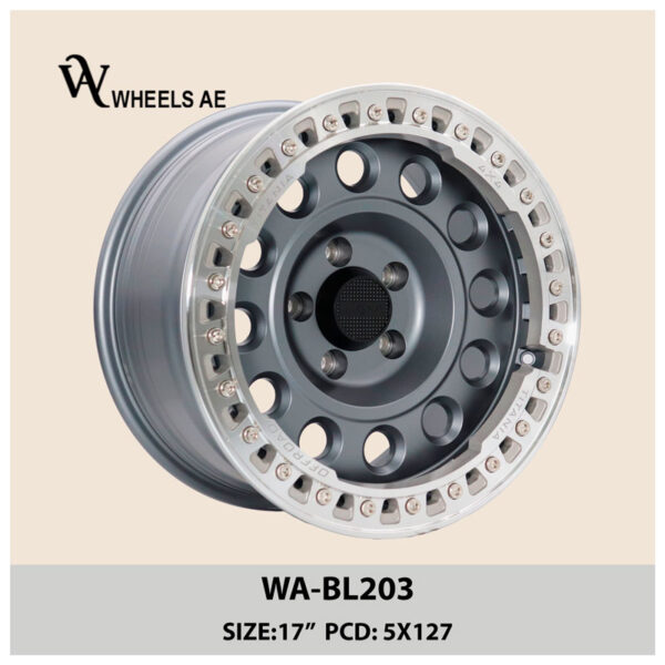 17 Inch Beadlock WA-BL203 – Matte Gray Off-Road Rim with Silver Lip